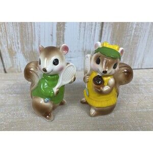 VTG Anthropomorphic Squirrels Sammy & Samantha Tennis Salt Pepper Shakers Japan